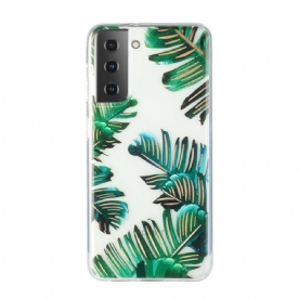 Hoesje voor Samsung Galaxy S21 5G Transparante Groene Bladeren