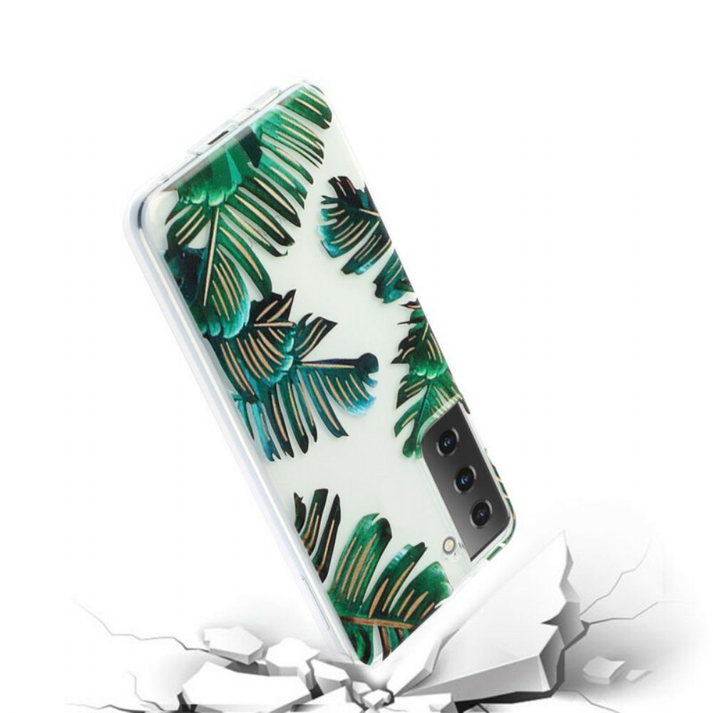 Hoesje voor Samsung Galaxy S21 5G Transparante Groene Bladeren