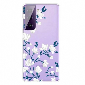 Hoesje voor Samsung Galaxy S21 5G Witte Bloemen