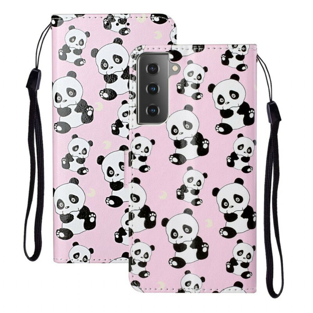 Leren Hoesje voor Samsung Galaxy S21 5G Alle Panda's