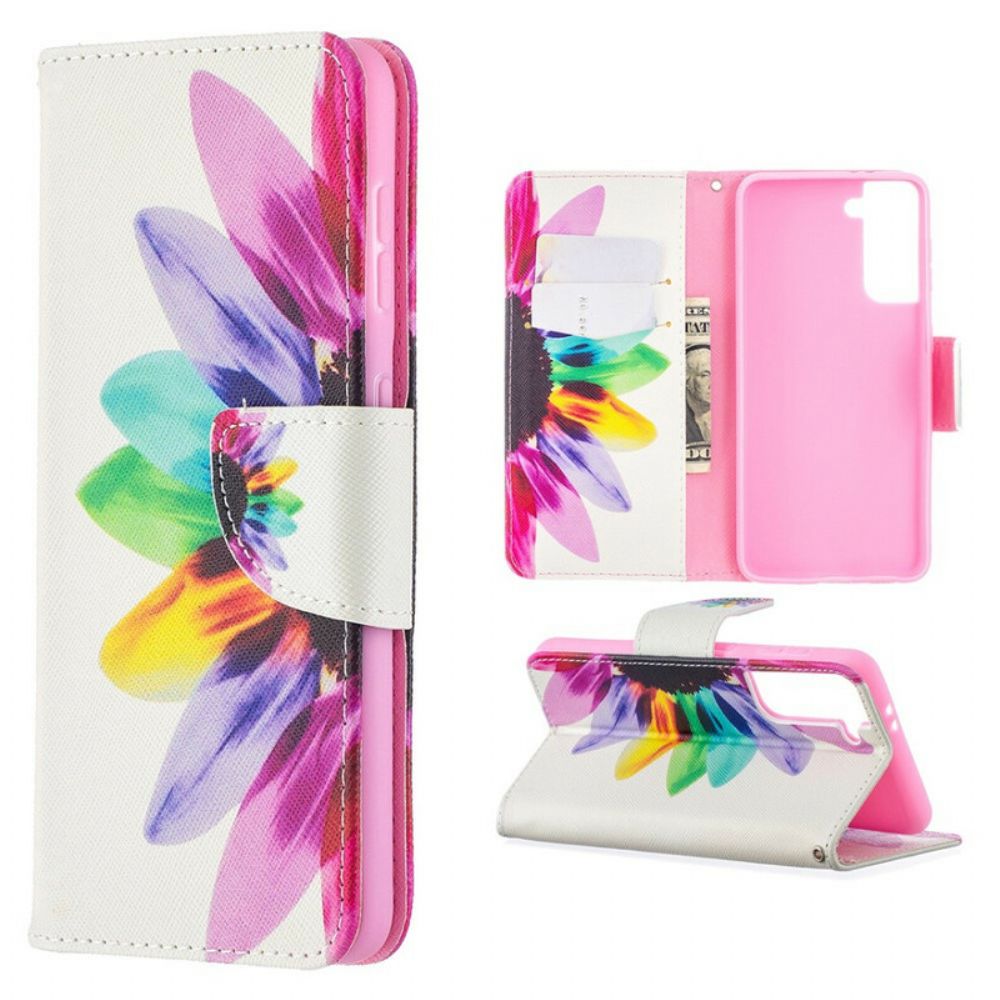 Leren Hoesje voor Samsung Galaxy S21 5G Aquarel Bloem