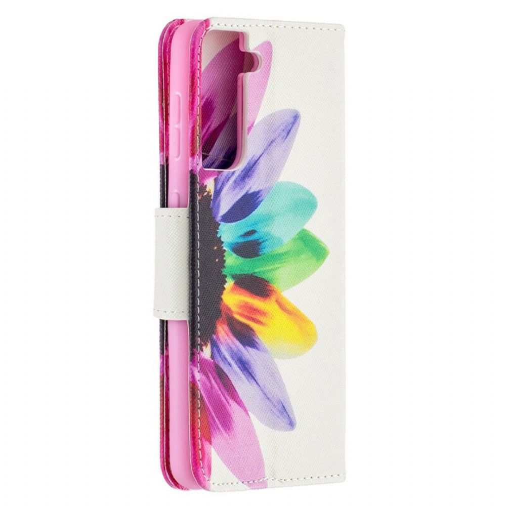 Leren Hoesje voor Samsung Galaxy S21 5G Aquarel Bloem