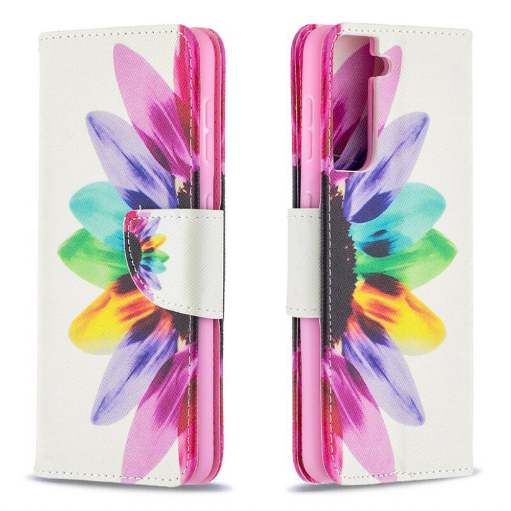 Leren Hoesje voor Samsung Galaxy S21 5G Aquarel Bloem