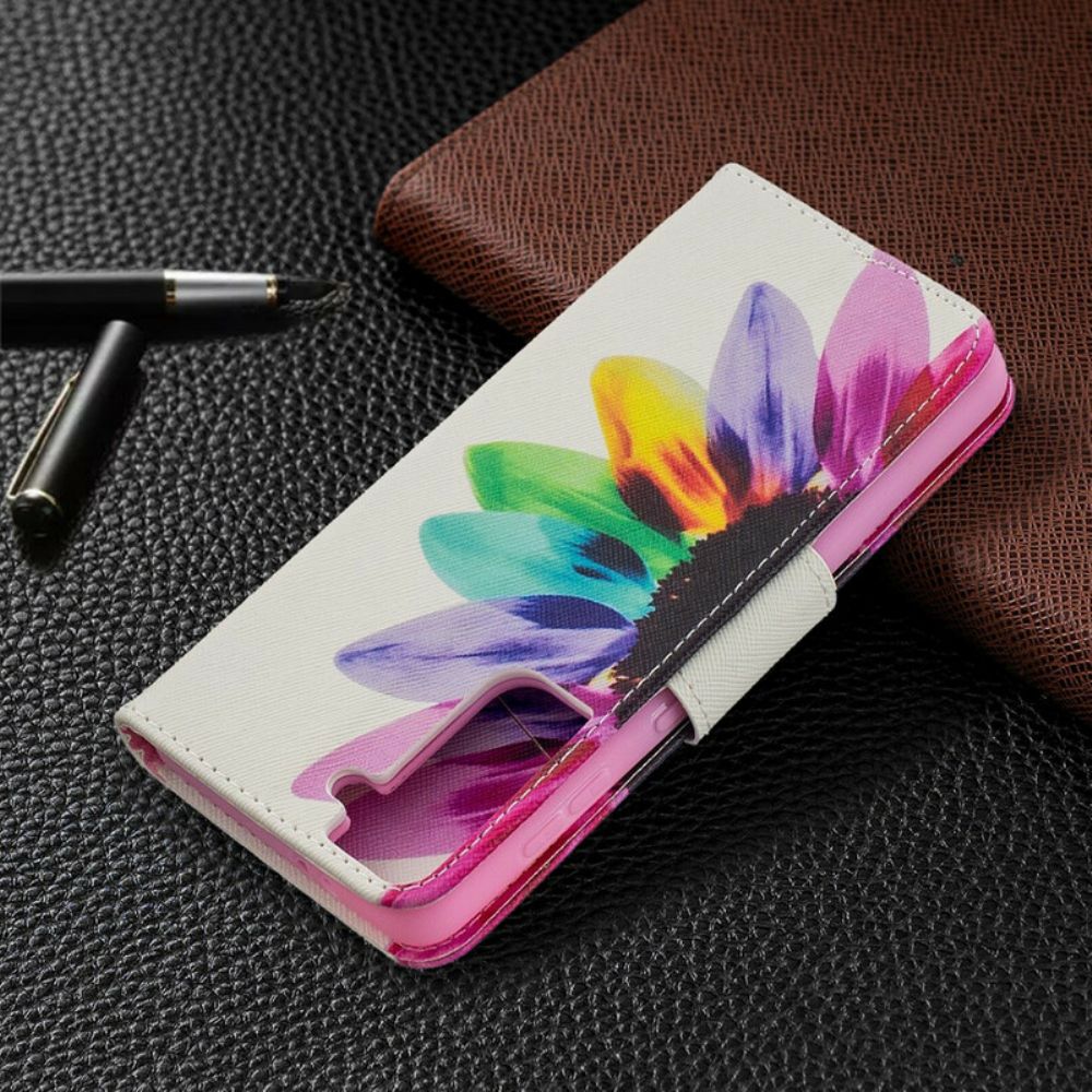 Leren Hoesje voor Samsung Galaxy S21 5G Aquarel Bloem