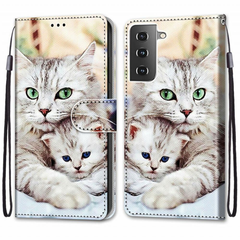 Leren Hoesje voor Samsung Galaxy S21 5G Kattenfamilie