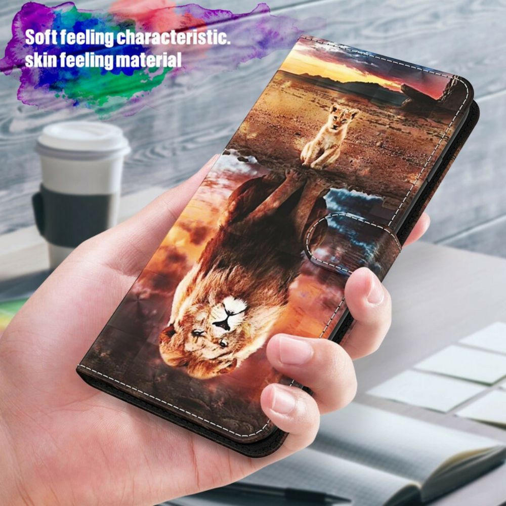 Leren Hoesje voor Samsung Galaxy S21 5G Lichtvlek Leeuw Met Lanyard