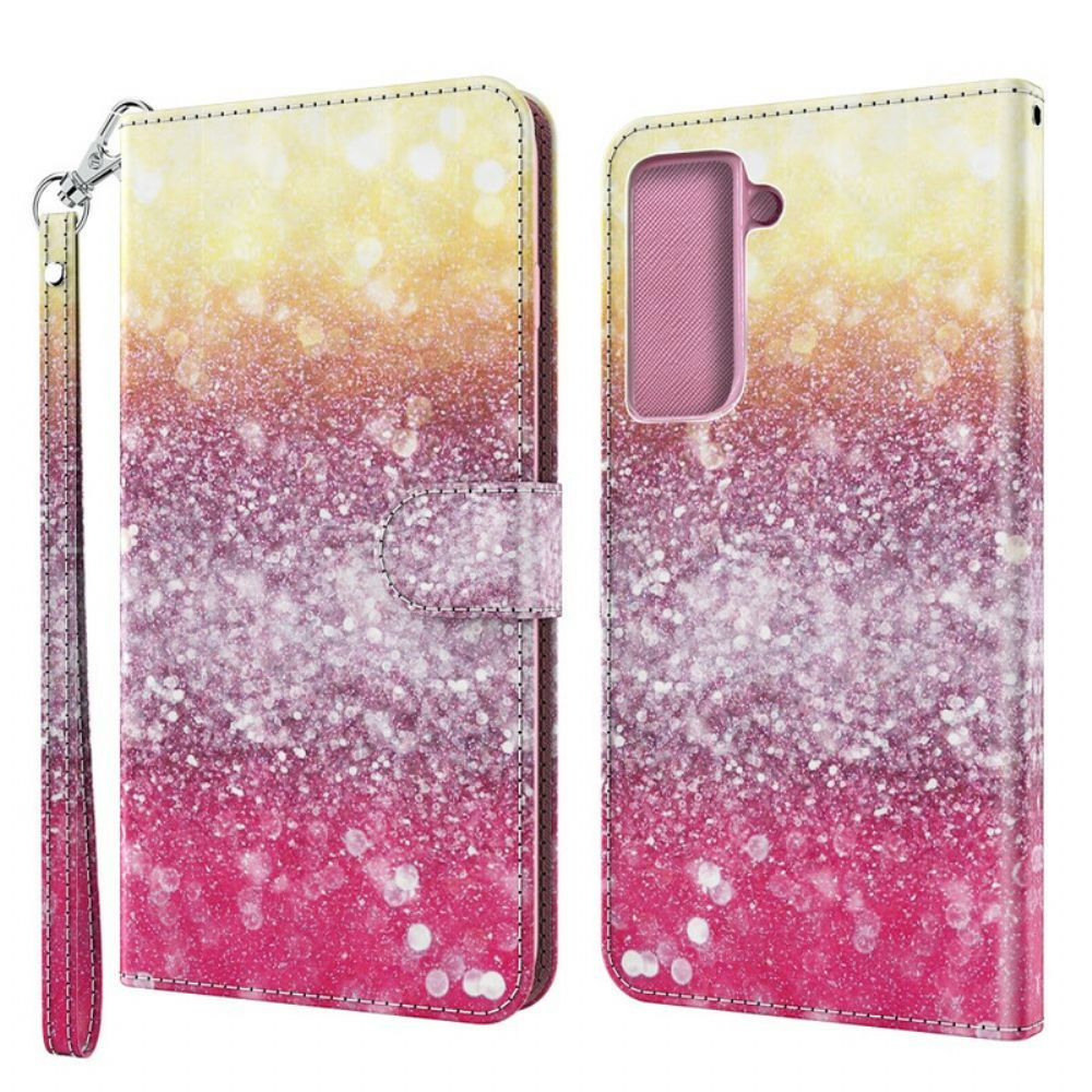 Leren Hoesje voor Samsung Galaxy S21 5G Magenta Glitterverloop