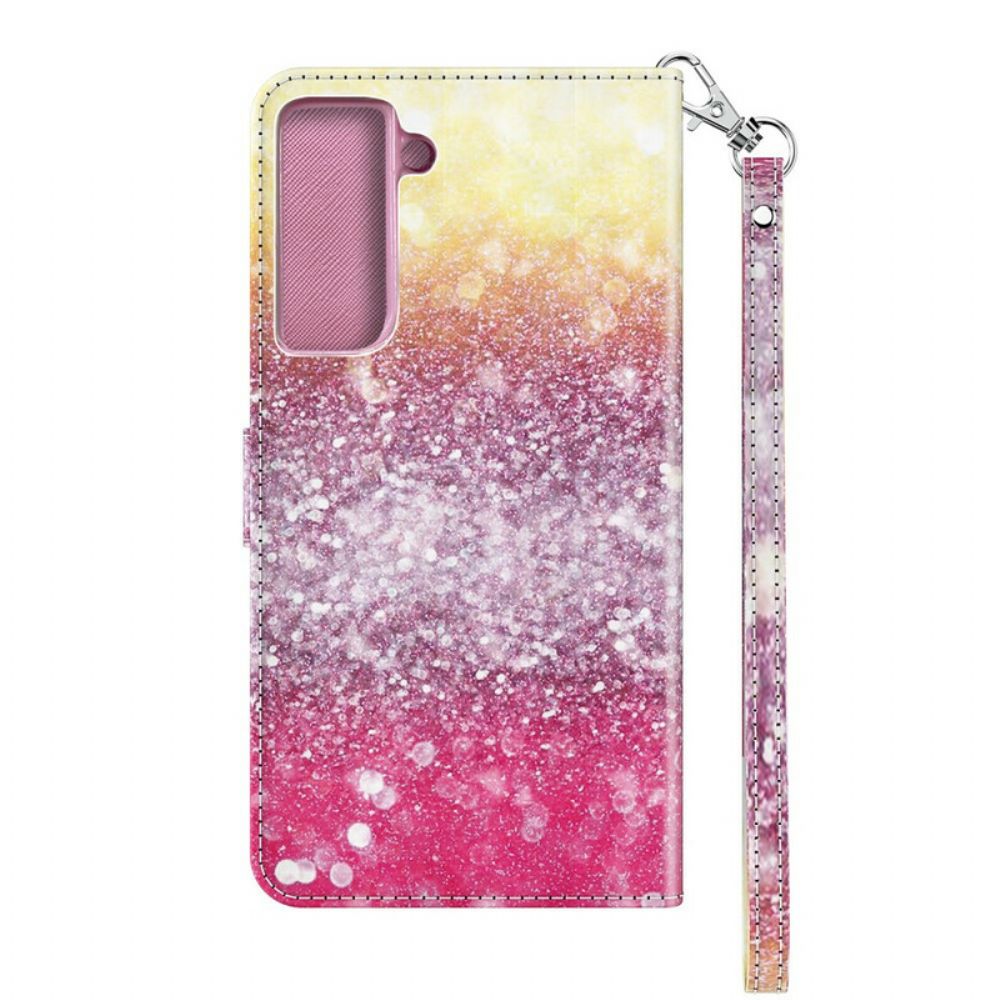 Leren Hoesje voor Samsung Galaxy S21 5G Magenta Glitterverloop