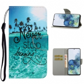 Leren Hoesje voor Samsung Galaxy S21 5G Met Ketting Stop Nooit Met Dromen Marineblauwe Strappy