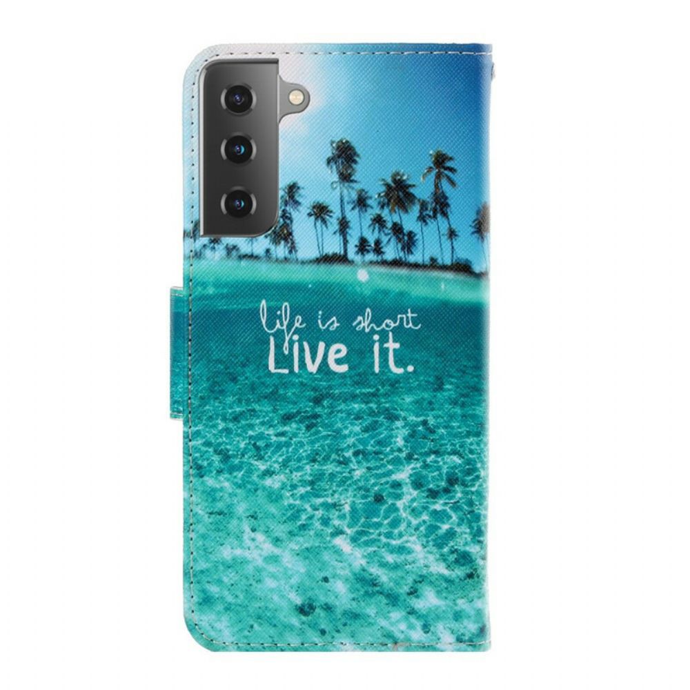 Leren Hoesje voor Samsung Galaxy S21 5G Met Ketting Stop Nooit Met Dromen Marineblauwe Strappy