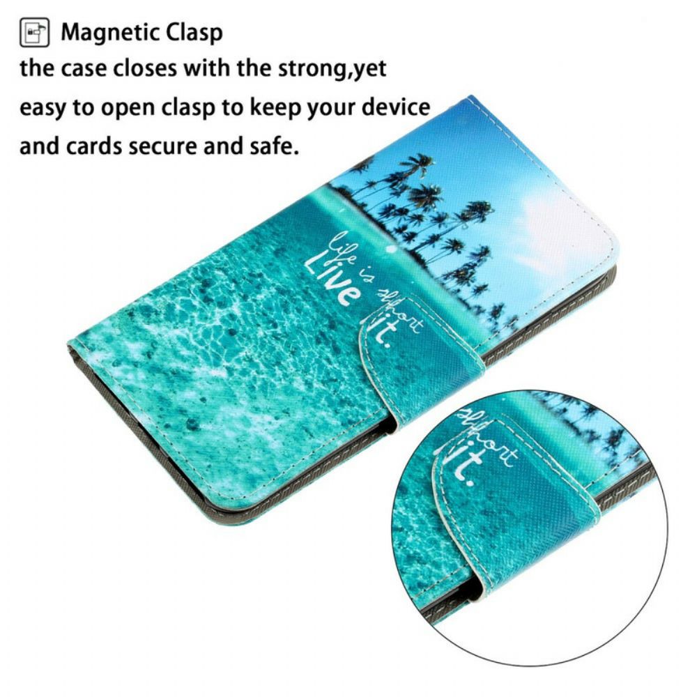 Leren Hoesje voor Samsung Galaxy S21 5G Met Ketting Stop Nooit Met Dromen Marineblauwe Strappy