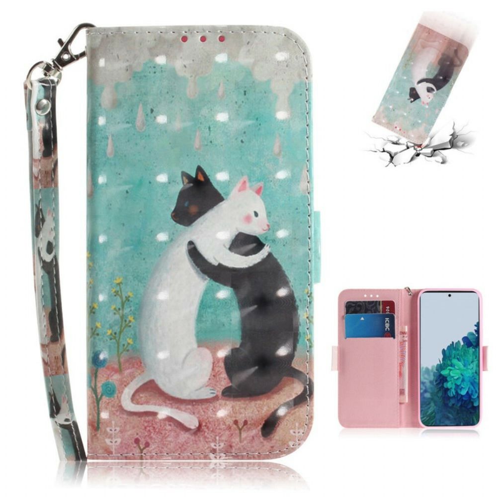 Leren Hoesje voor Samsung Galaxy S21 5G Met Ketting Thong Kat Vrienden