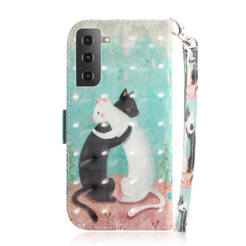 Leren Hoesje voor Samsung Galaxy S21 5G Met Ketting Thong Kat Vrienden