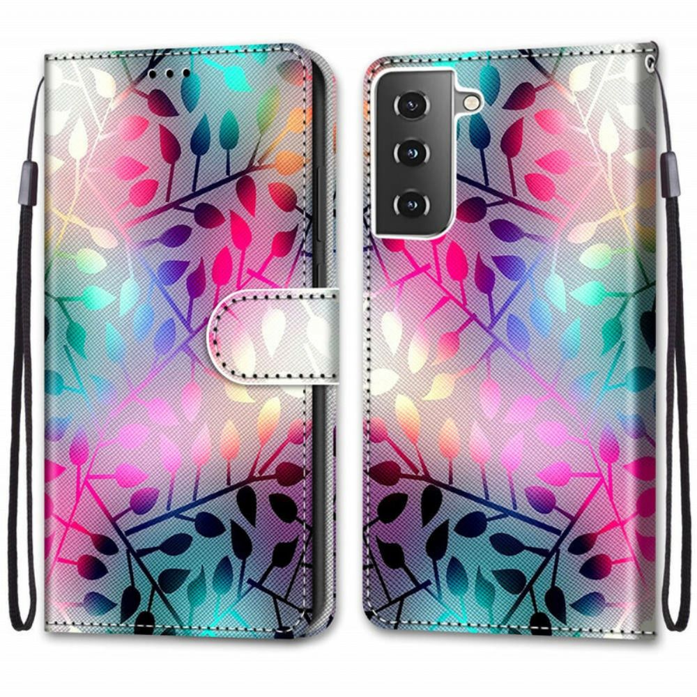 Leren Hoesje voor Samsung Galaxy S21 5G Neon Bladeren