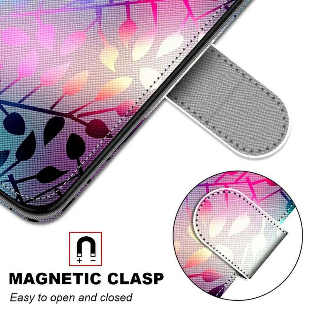 Leren Hoesje voor Samsung Galaxy S21 5G Neon Bladeren