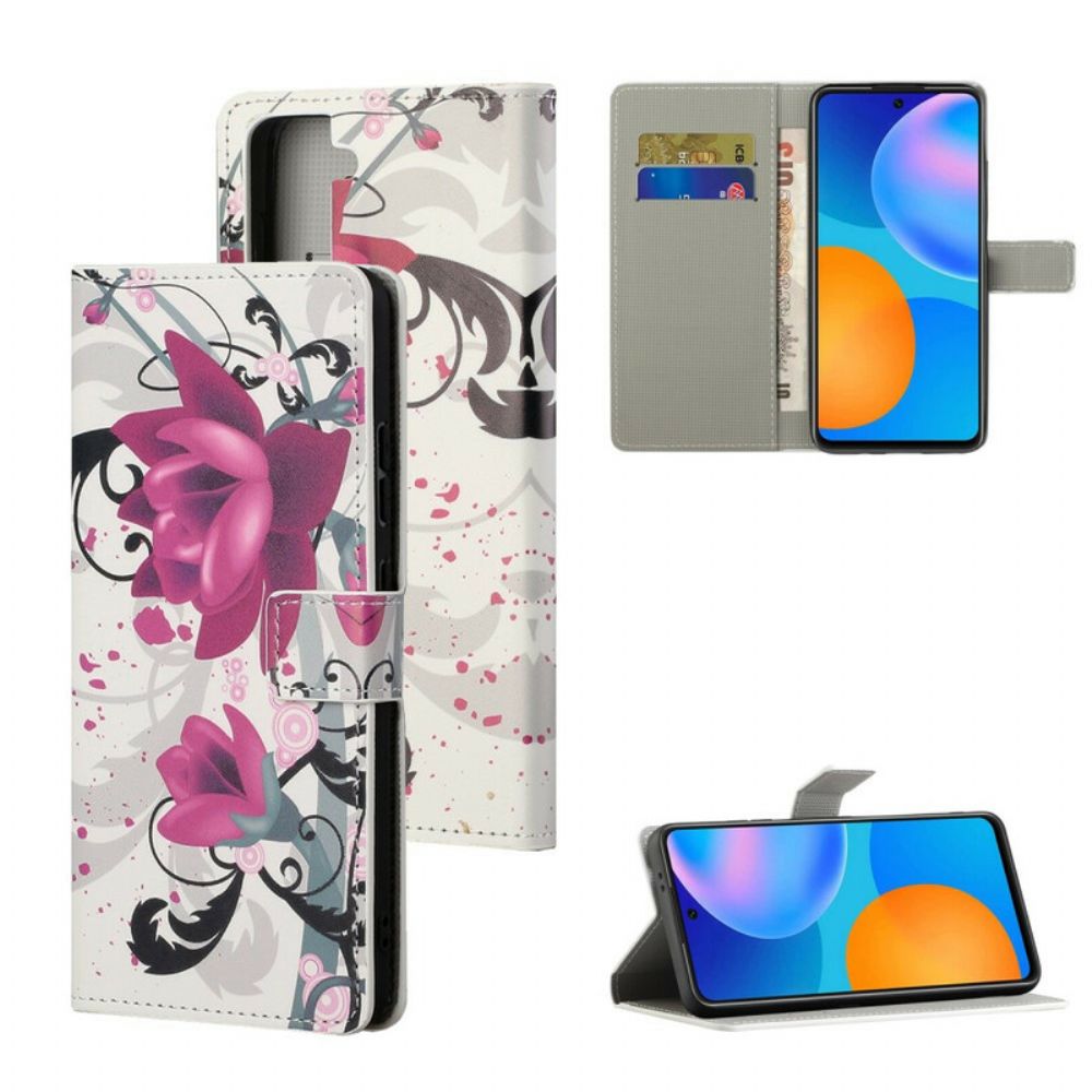 Leren Hoesje voor Samsung Galaxy S21 5G Tropische Bloemen