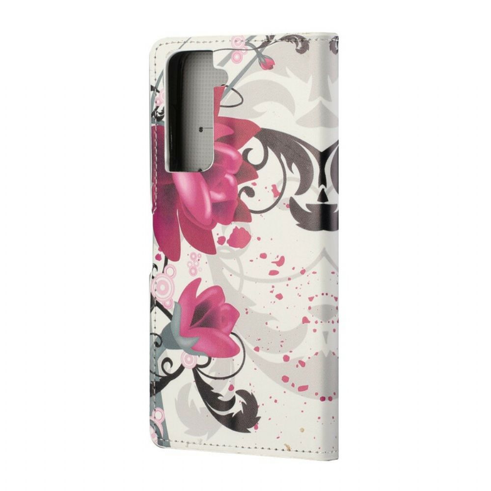 Leren Hoesje voor Samsung Galaxy S21 5G Tropische Bloemen