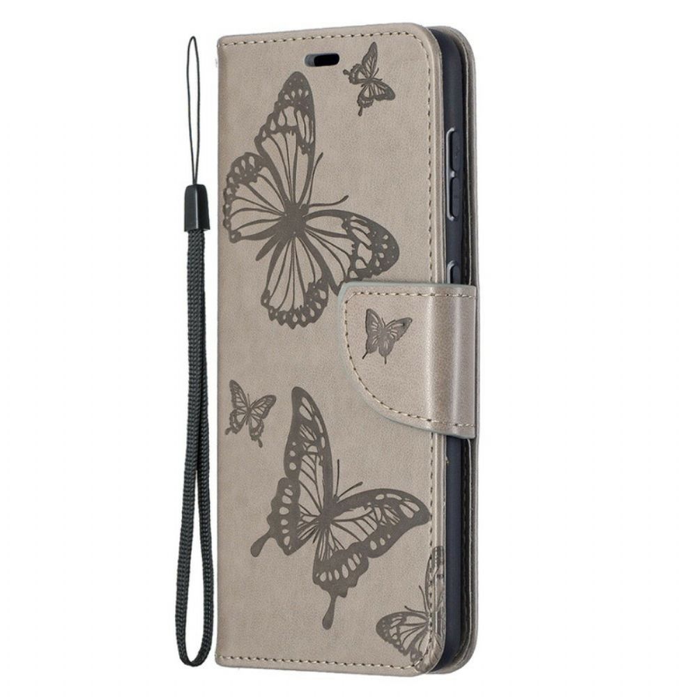 Leren Hoesje voor Samsung Galaxy S21 5G Vlinders Tijdens De Vlucht Met Lanyard