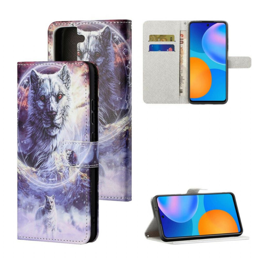 Leren Hoesje voor Samsung Galaxy S21 5G Winterwolf Met Koord