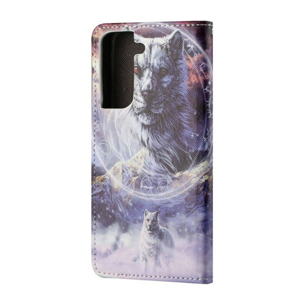 Leren Hoesje voor Samsung Galaxy S21 5G Winterwolf Met Koord