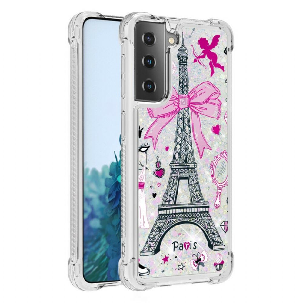 Telefoonhoesje voor Samsung Galaxy S21 5G De Eiffeltoren Pailletten