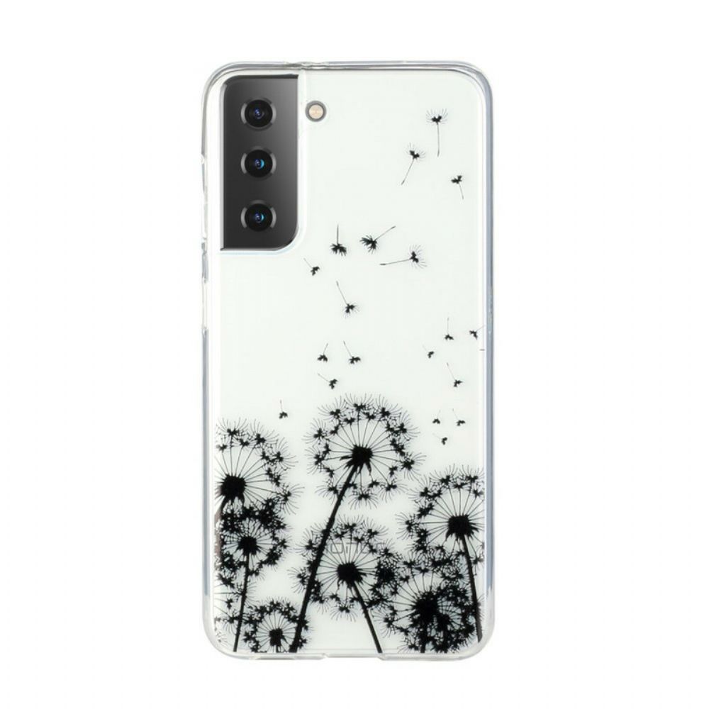 Telefoonhoesje voor Samsung Galaxy S21 5G Transparante Zwarte Paardebloemen