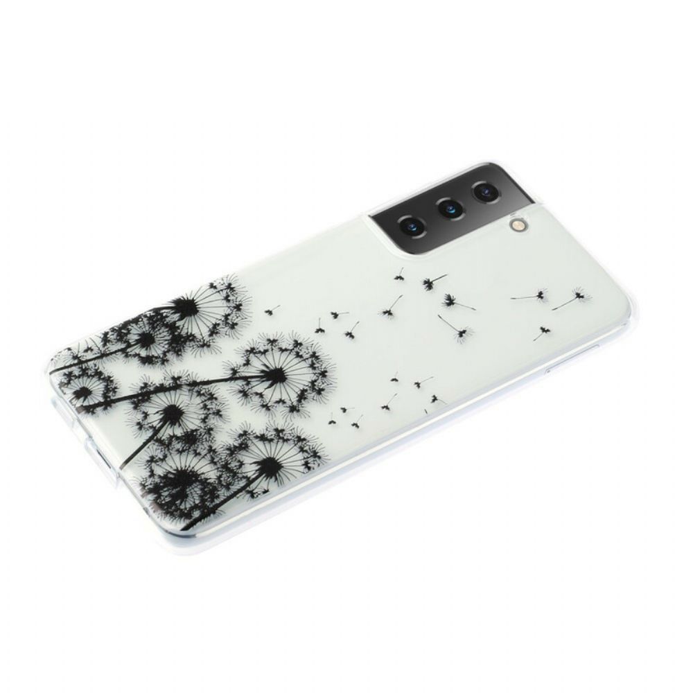 Telefoonhoesje voor Samsung Galaxy S21 5G Transparante Zwarte Paardebloemen