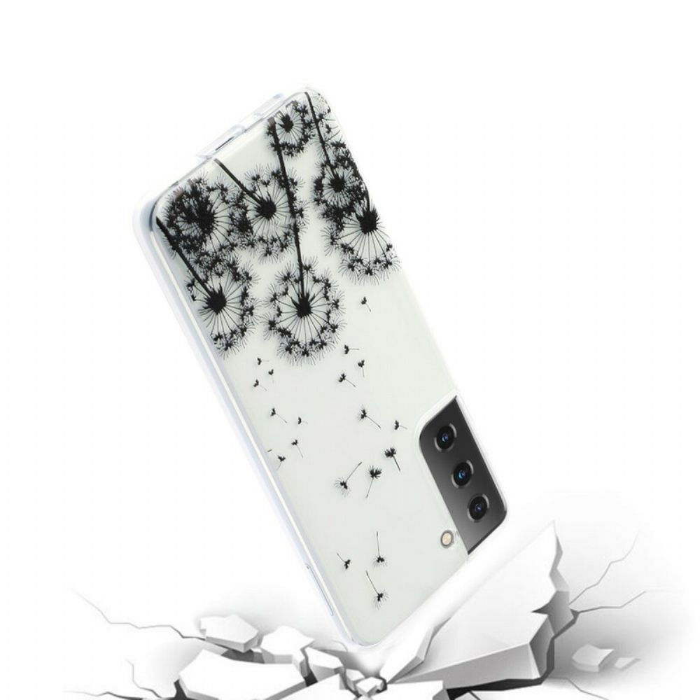 Telefoonhoesje voor Samsung Galaxy S21 5G Transparante Zwarte Paardebloemen