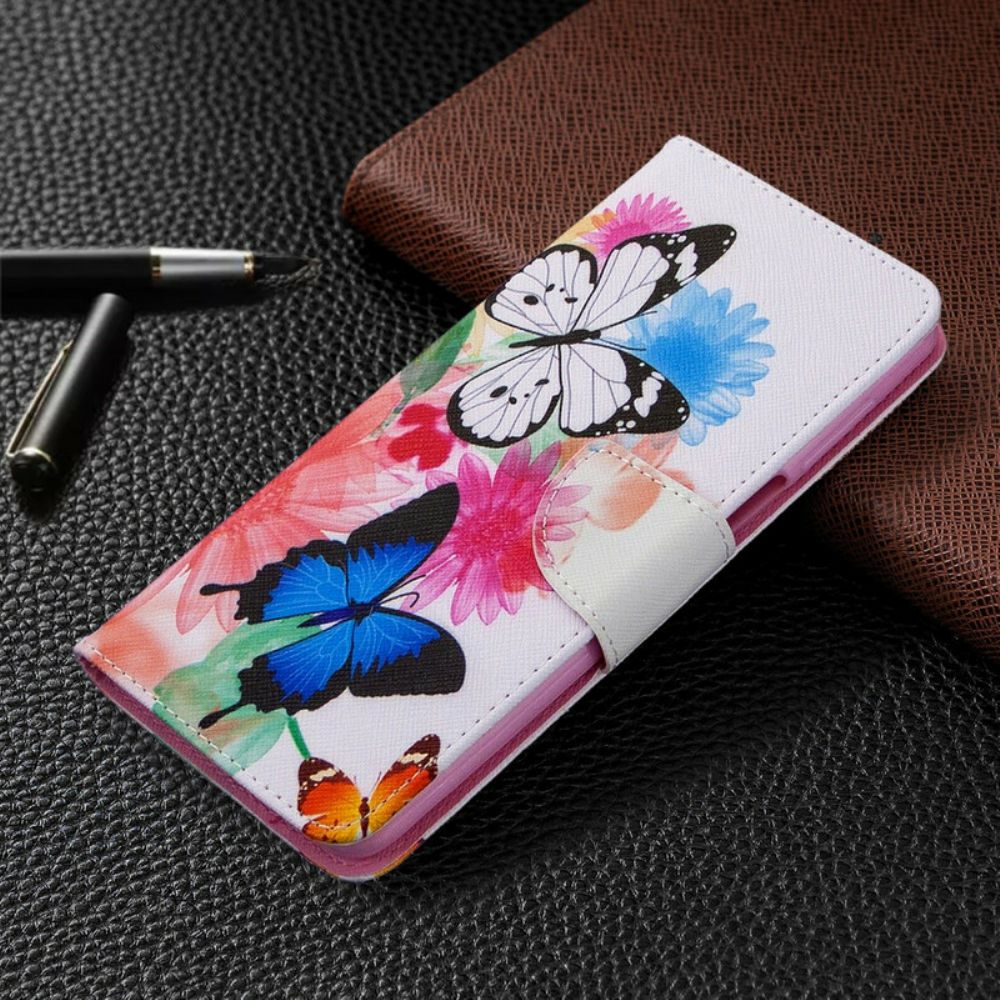 Folio-hoesje voor Xiaomi Redmi Note 9S / Note 9 Pro Geschilderde Vlinders En Bloemen