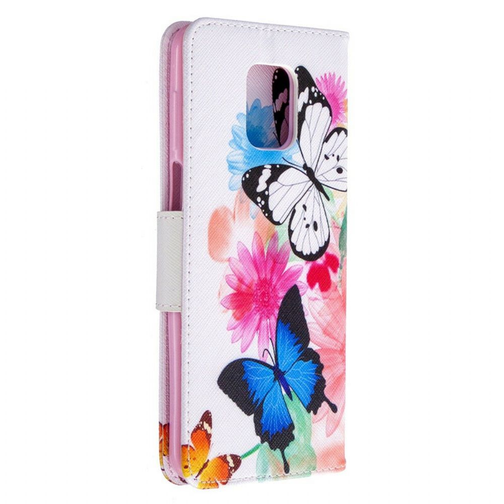 Folio-hoesje voor Xiaomi Redmi Note 9S / Note 9 Pro Geschilderde Vlinders En Bloemen