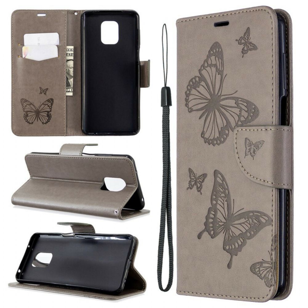 Folio-hoesje voor Xiaomi Redmi Note 9S / Note 9 Pro Met Ketting Thong Vlinders