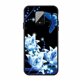 Hoesje voor Xiaomi Redmi Note 9S / Note 9 Pro Vlinder En Blauwe Bloemen