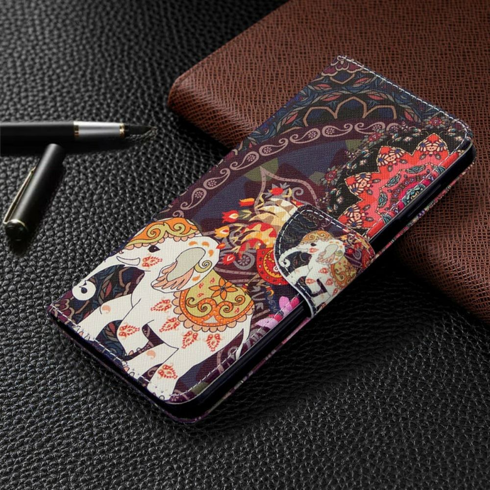 Leren Hoesje voor Xiaomi Redmi Note 9S / Note 9 Pro Indiase Olifanten