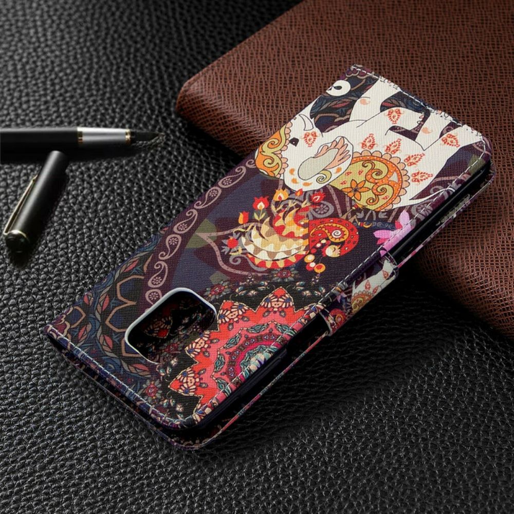 Leren Hoesje voor Xiaomi Redmi Note 9S / Note 9 Pro Indiase Olifanten