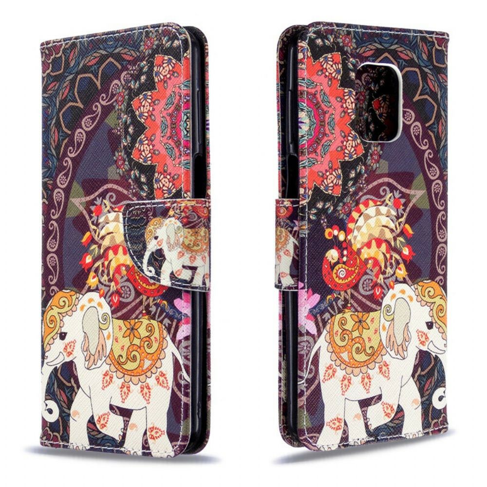 Leren Hoesje voor Xiaomi Redmi Note 9S / Note 9 Pro Indiase Olifanten