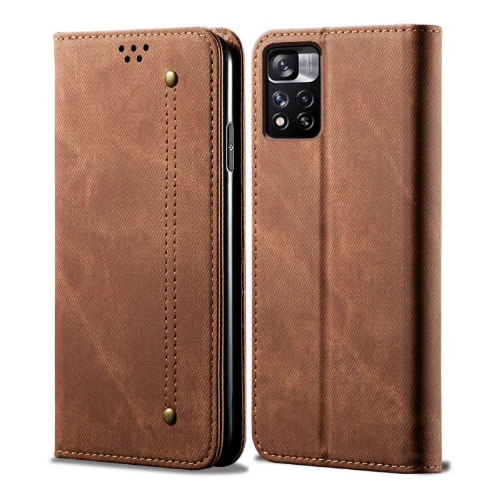 Bescherming Hoesje voor Poco M4 Pro 5G Folio-hoesje Denim Stof