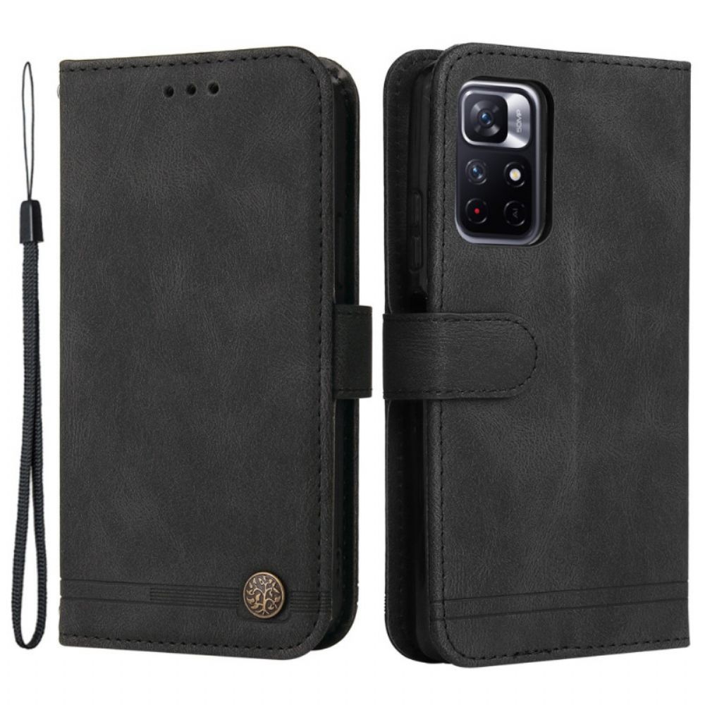 Flip Case voor Poco M4 Pro 5G Faux Lederen Klinknagel En Riem