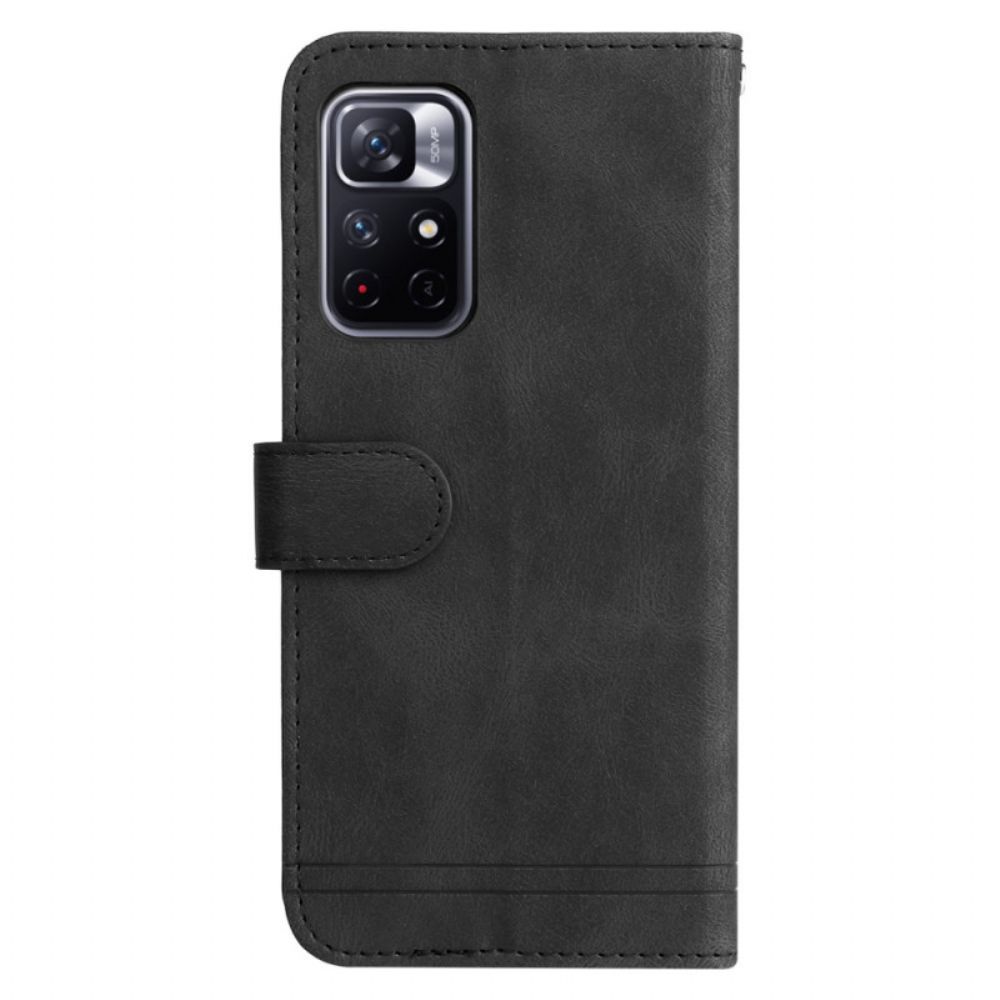 Flip Case voor Poco M4 Pro 5G Faux Lederen Klinknagel En Riem