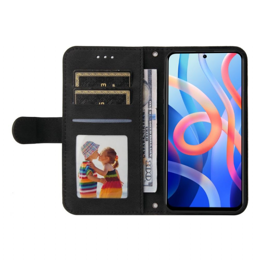 Flip Case voor Poco M4 Pro 5G Faux Lederen Klinknagel En Riem