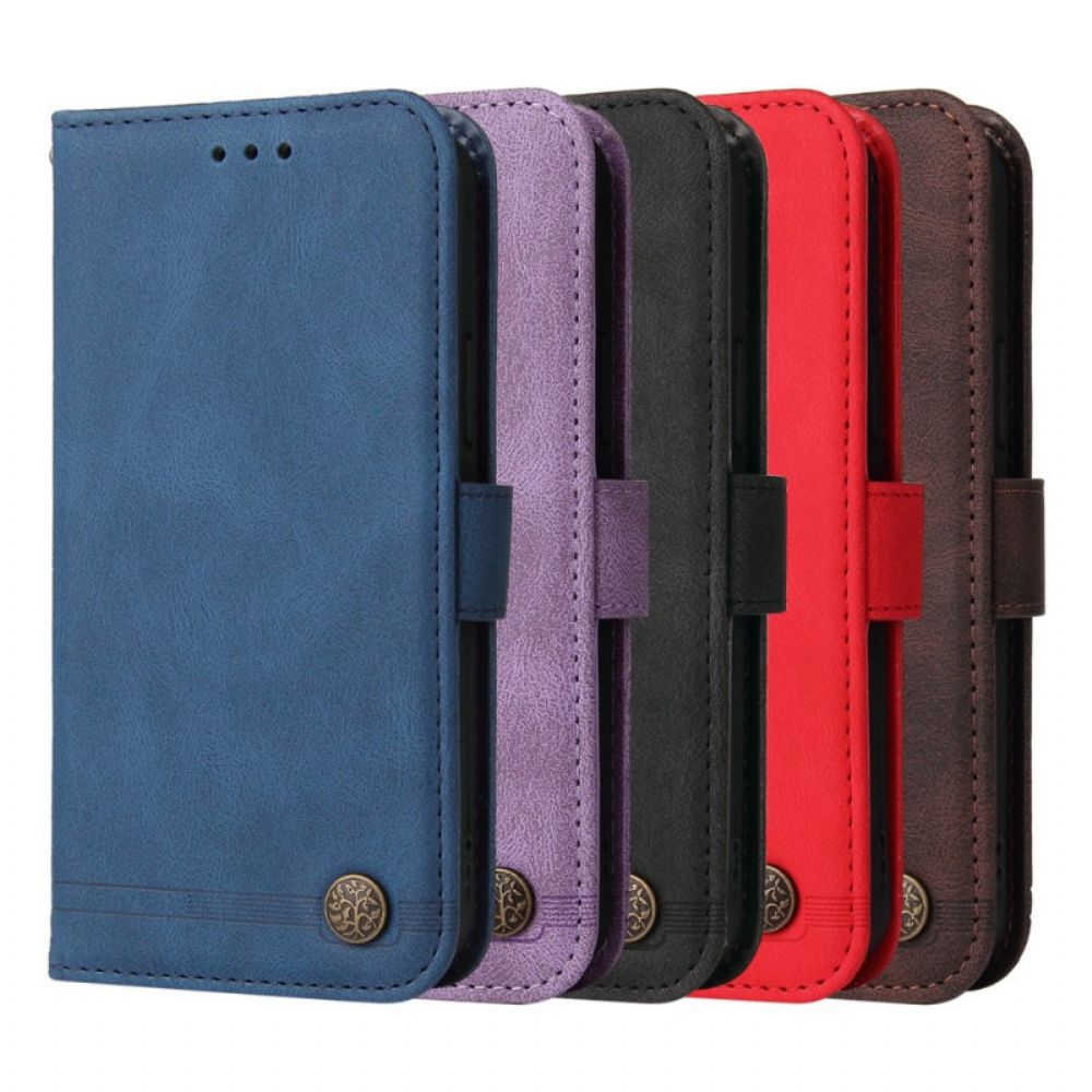 Flip Case voor Poco M4 Pro 5G Faux Lederen Klinknagel En Riem