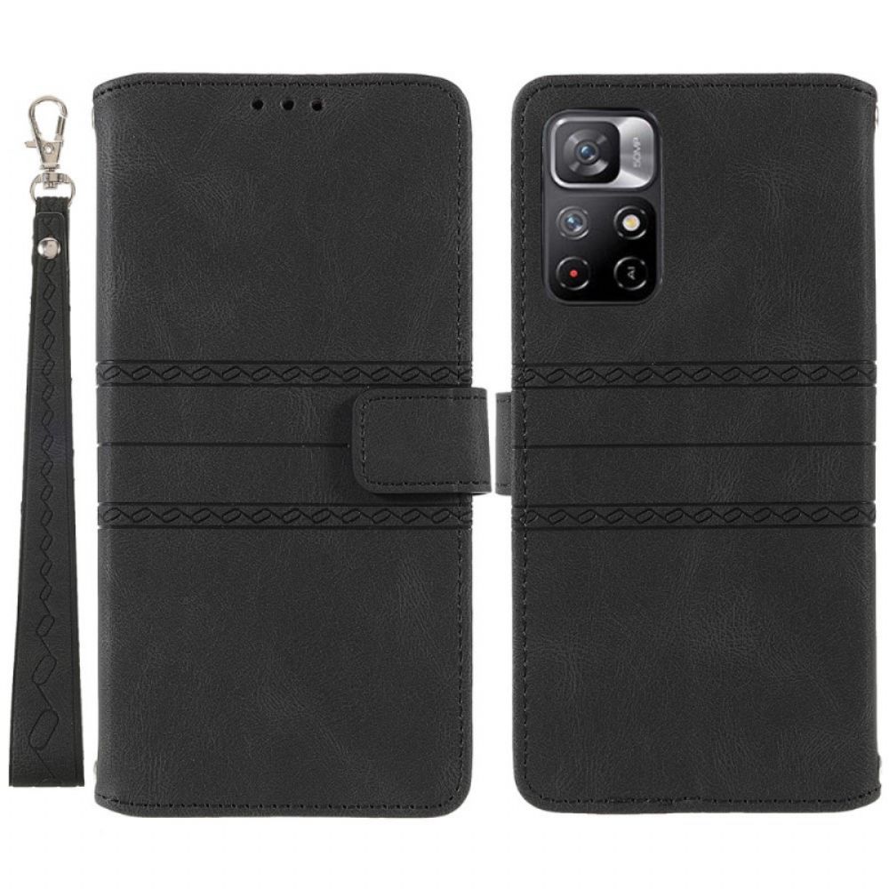 Flip Case voor Poco M4 Pro 5G Kant Naden