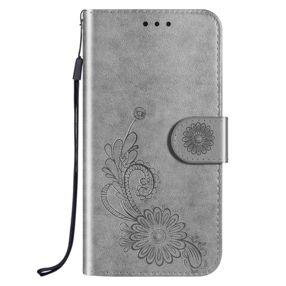 Folio-hoesje voor Poco M4 Pro 5G Met Ketting Lotus Met Kant En Bandjes