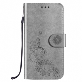 Folio-hoesje voor Poco M4 Pro 5G Met Ketting Lotus Met Kant En Bandjes