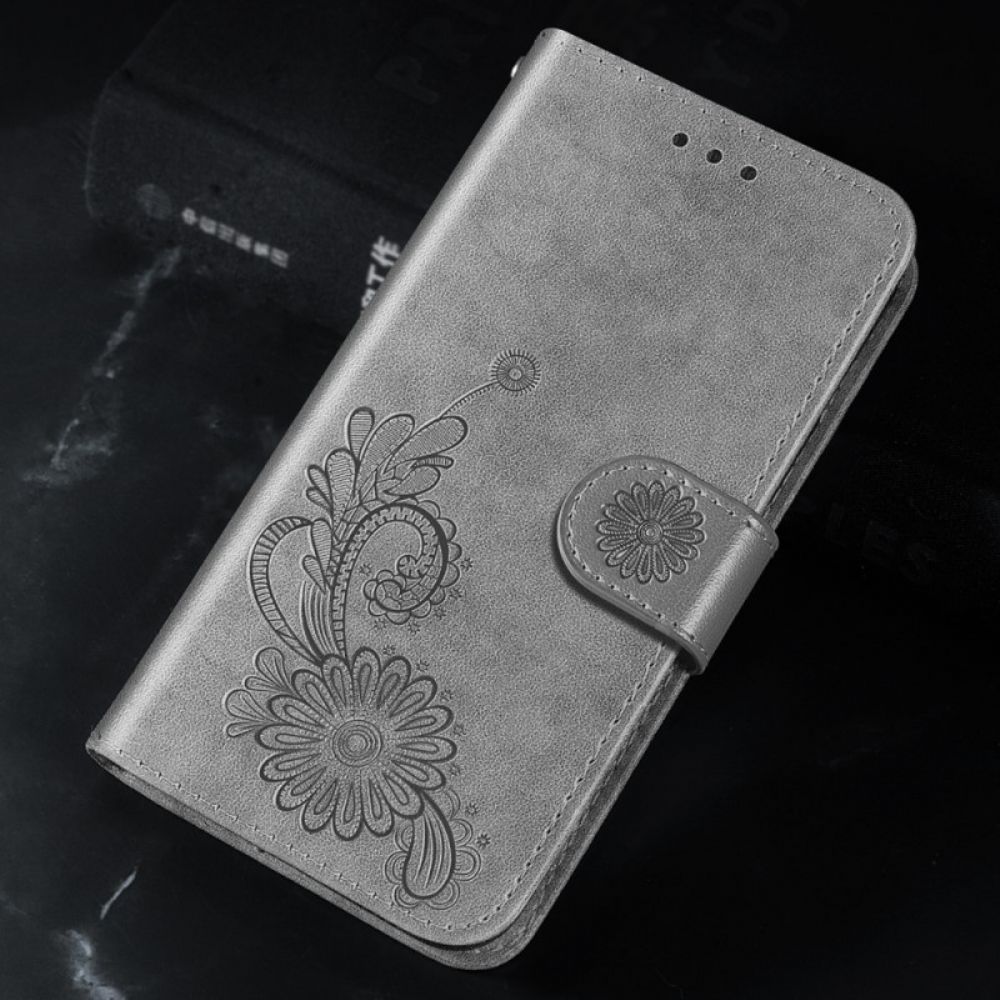 Folio-hoesje voor Poco M4 Pro 5G Met Ketting Lotus Met Kant En Bandjes