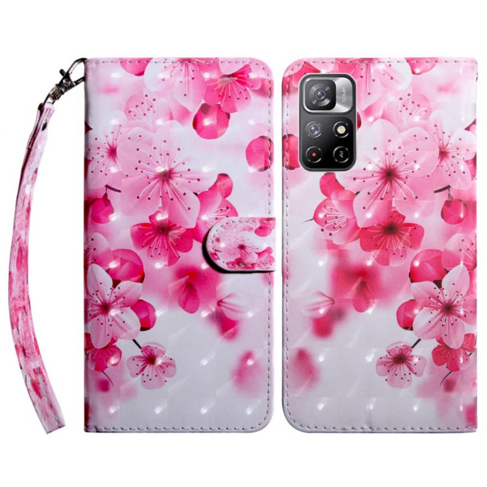 Folio-hoesje voor Poco M4 Pro 5G Roze Bloemen