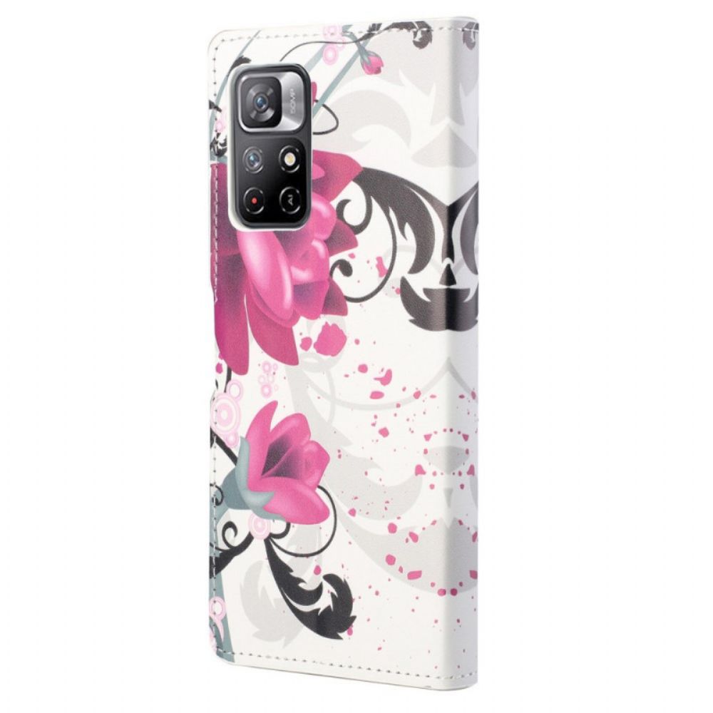 Folio-hoesje voor Poco M4 Pro 5G Tropische Bloemen