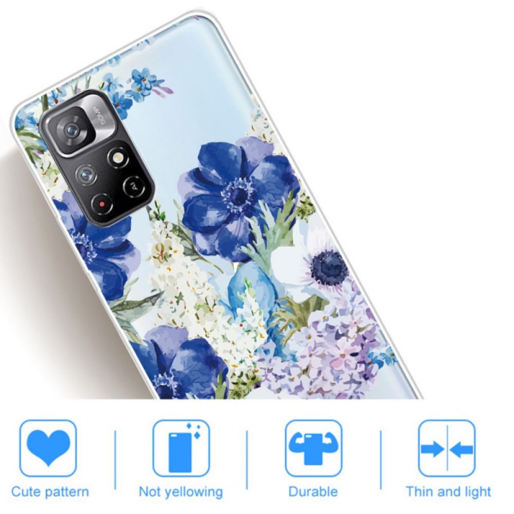 Hoesje voor Poco M4 Pro 5G Aquarel Blauwe Bloemen