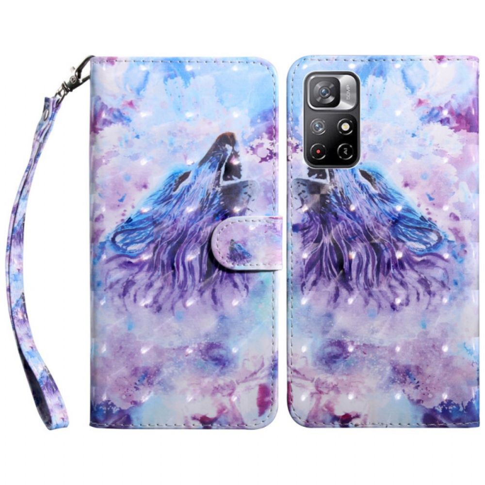 Leren Hoesje voor Poco M4 Pro 5G Aquarel Wolf