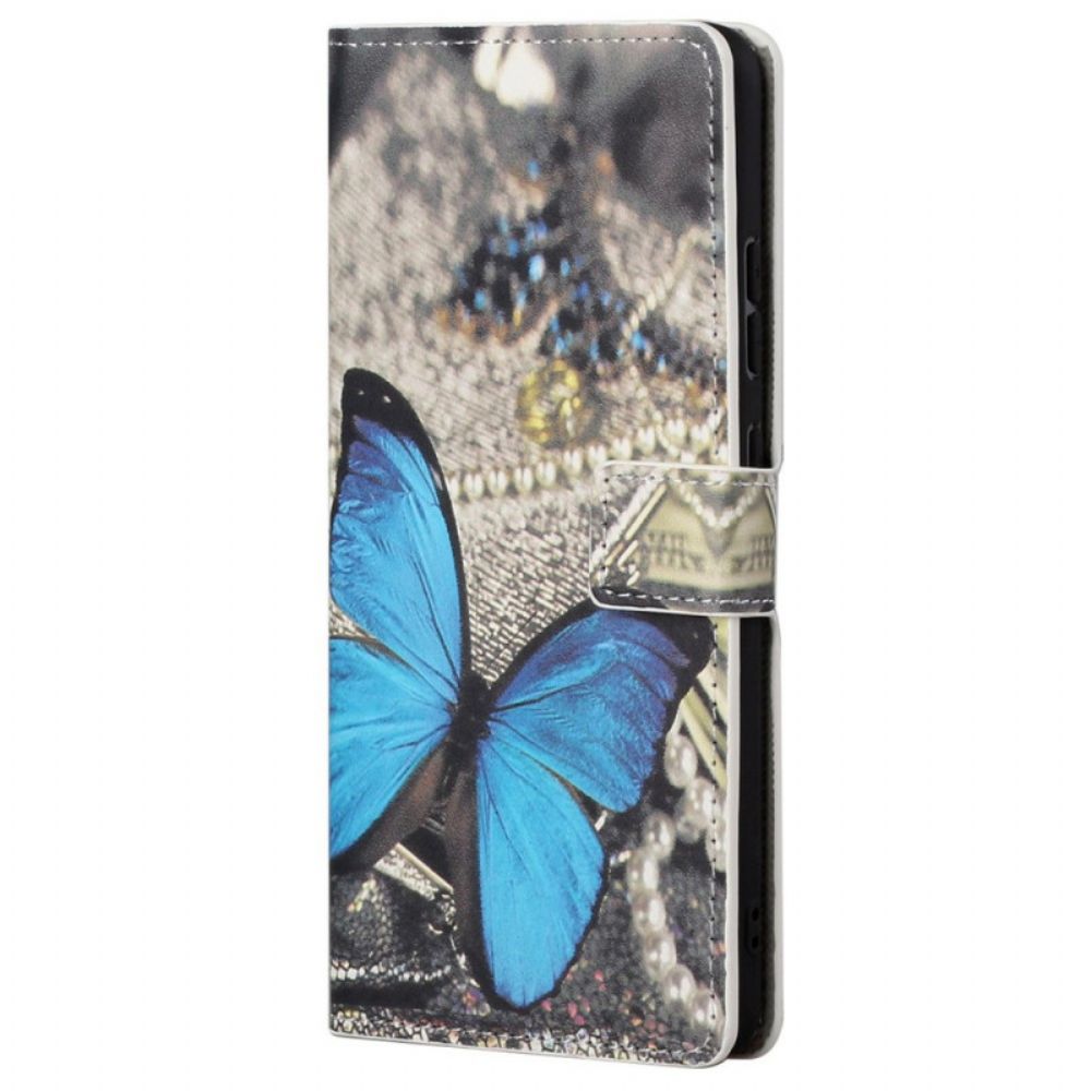 Leren Hoesje voor Poco M4 Pro 5G Blauwe Vlinder