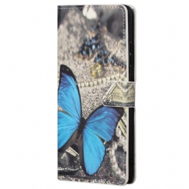 Leren Hoesje voor Poco M4 Pro 5G Blauwe Vlinder